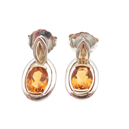 Lorenzo 970 Silver 18K Gold Real Oval-Cut Citrine Dangle Earrings
