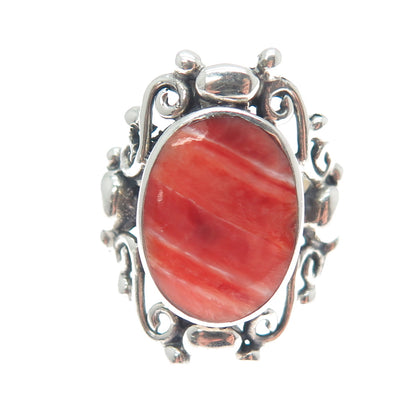 950 Silver Vintage Real Spiny Oyster Shell Oxidized Ring Size 7.75