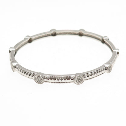 Leslie 925 Sterling Silver Real Round-Cut Diamond Station Bangle Bracelet 8.25"
