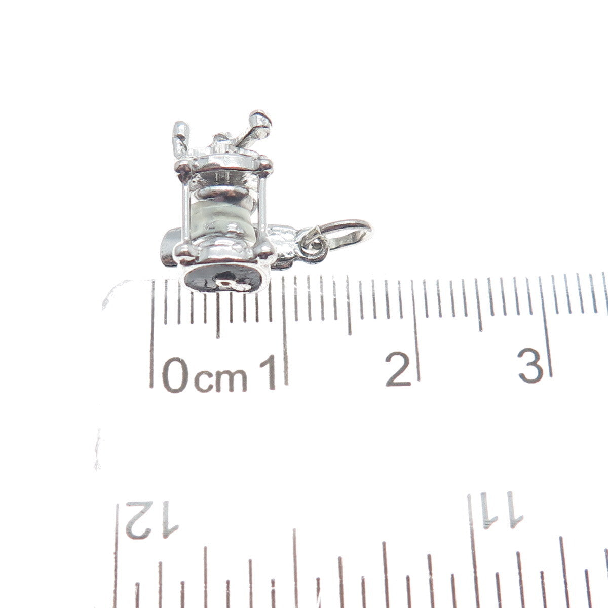 925 Sterling Silver Antique Enamel Spinning Reel 3D Minimalist Charm Pendant