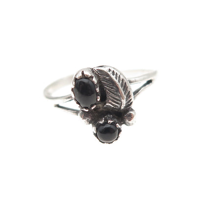 Old Pawn Sterling Silver Vintage Southwestern Black Onyx Feather Ring Size 7.5