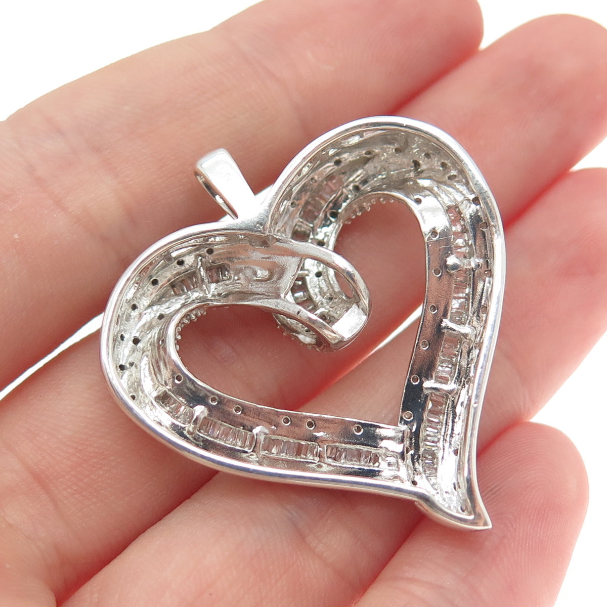 925 Sterling Silver Emerald & Round-Cut Diamond Heart Charm Pendant