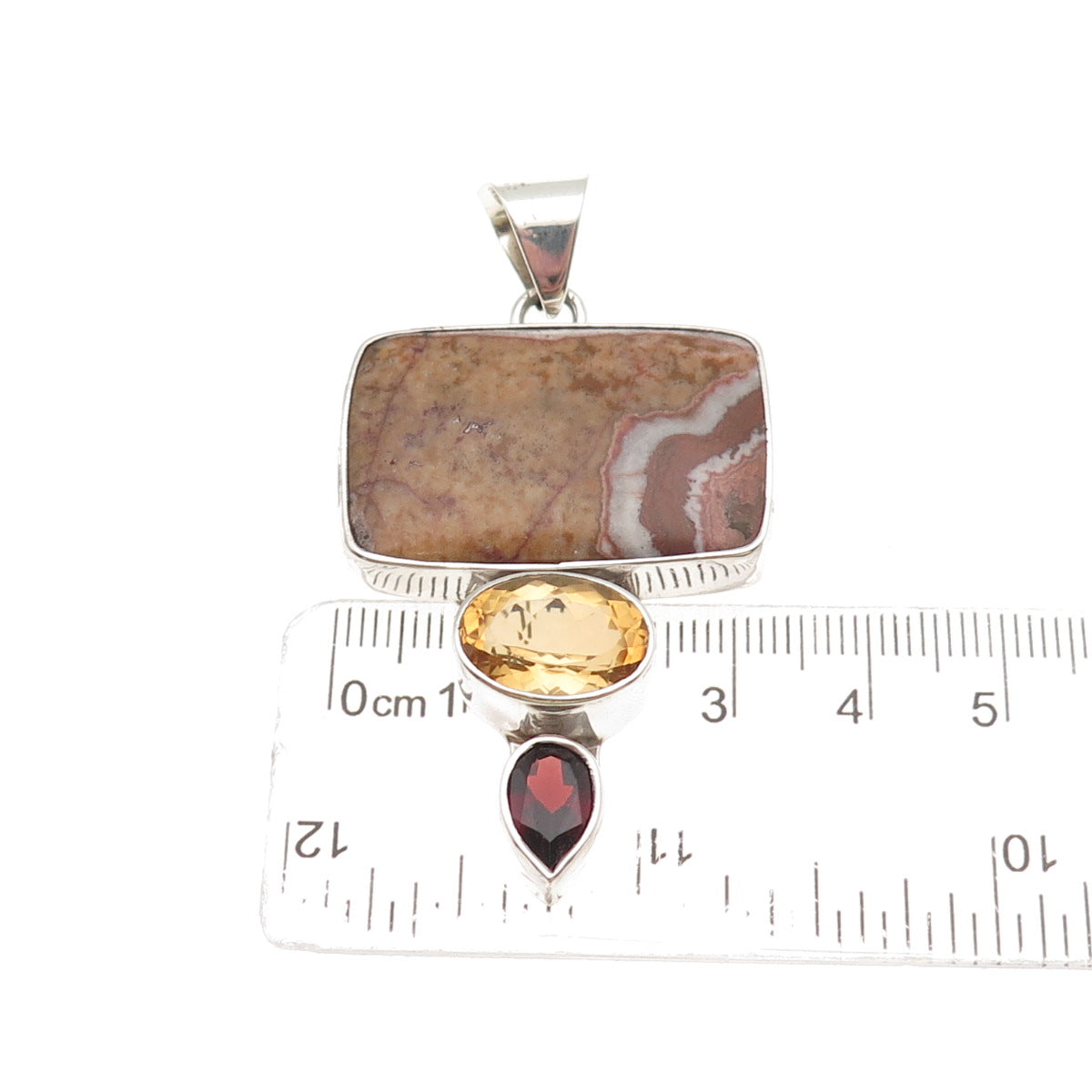 Charles Albert 925 Sterling Vintage Real Agate Citrine Garnet Modernist Pendant