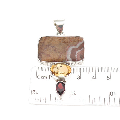 Charles Albert 925 Sterling Vintage Real Agate Citrine Garnet Modernist Pendant