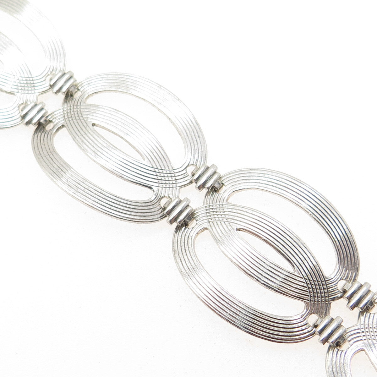 W.E. RICHARDS Sterling Silver Antique Art Deco Double Oval Link Bracelet 7.25"