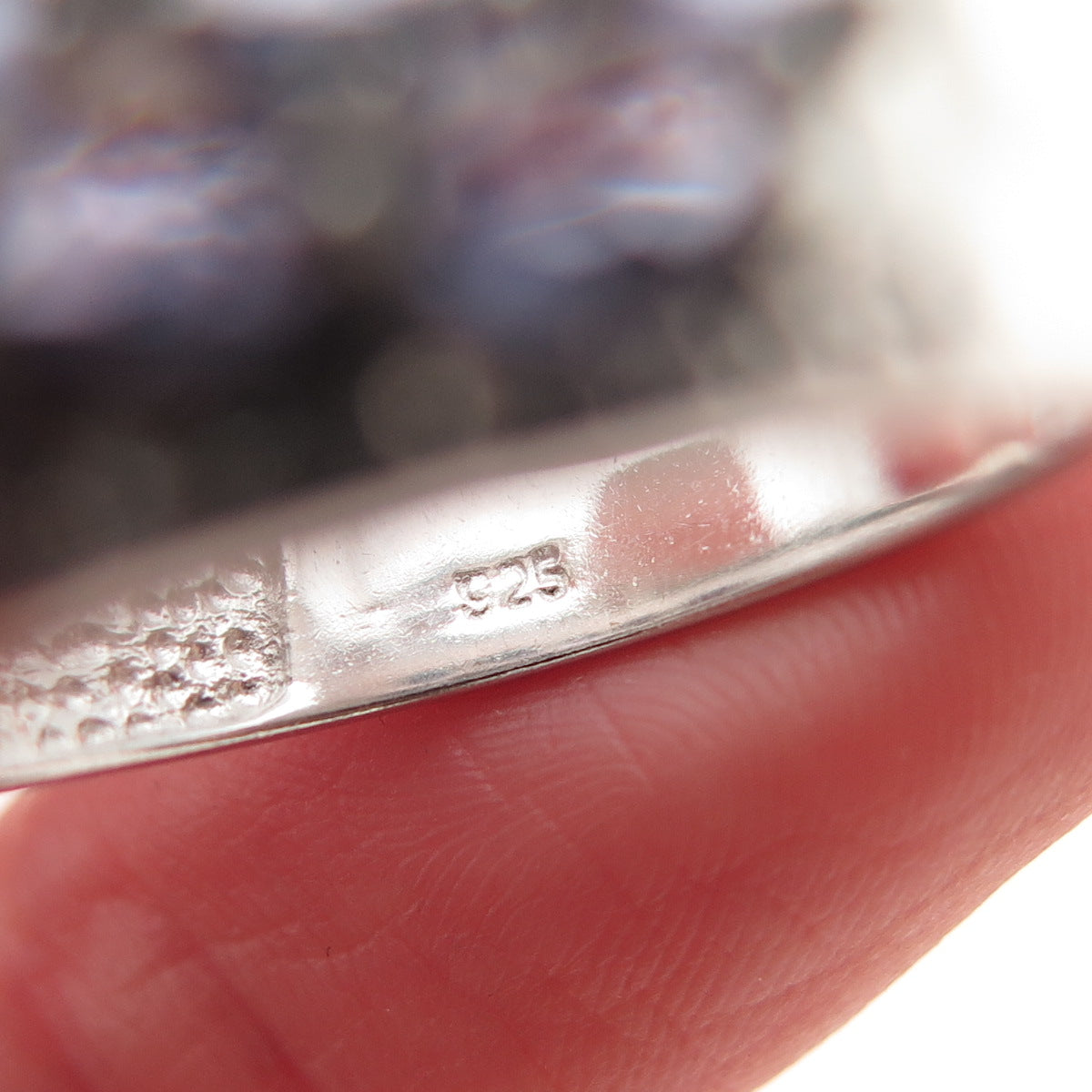 925 Sterling Silver Real Oval-Cut Iolite & Round-Cut White Topaz Ring Size 8.5