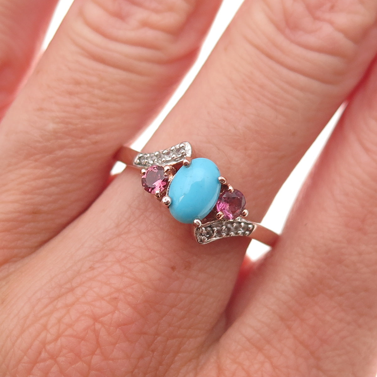 Chuck Clemency Sterling Gold Plated Real Turquoise Amethyst Topaz Ring Size 8.25