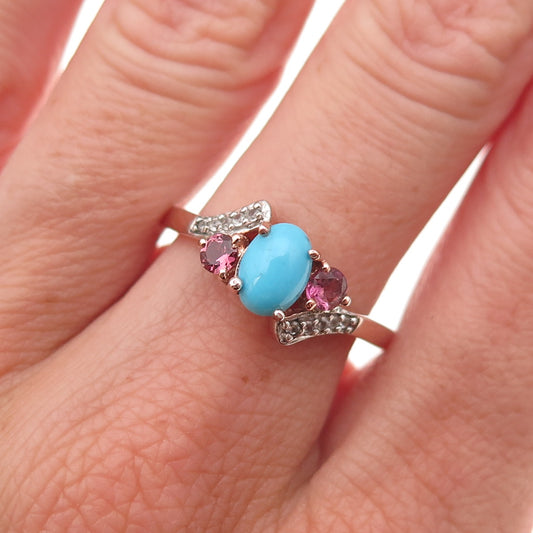 Chuck Clemency Sterling Gold Plated Real Turquoise Amethyst Topaz Ring Size 8.25