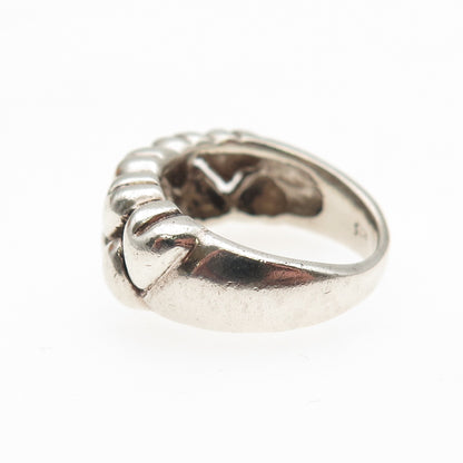 925 Sterling Silver Vintage Modernist Heart Link Oxidized Ring Size 6