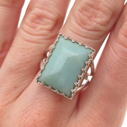 925 Sterling Silver Vintage Real Aventurine Oxidized Ring Size 8.25