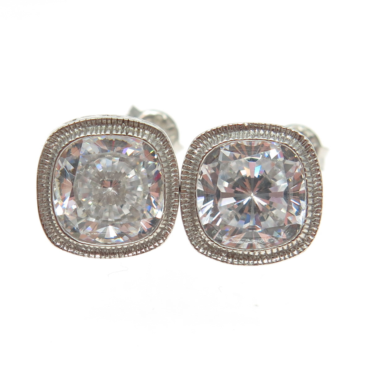 925 Sterling Silver Cushion-Cut C Z Stud Earrings