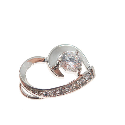 925 Sterling Silver Round-Cut C Z Heart Minimalist Slide Charm Pendant