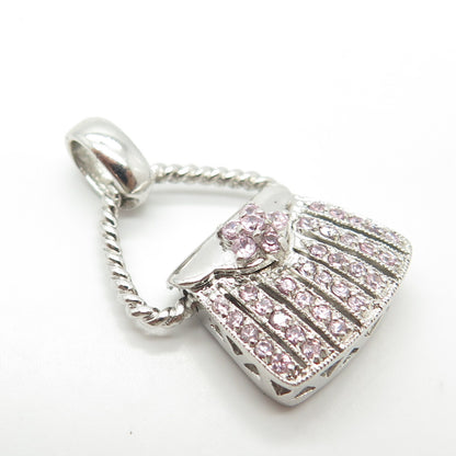 925 Sterling Silver C Z Purse Handbag Locket Pendant