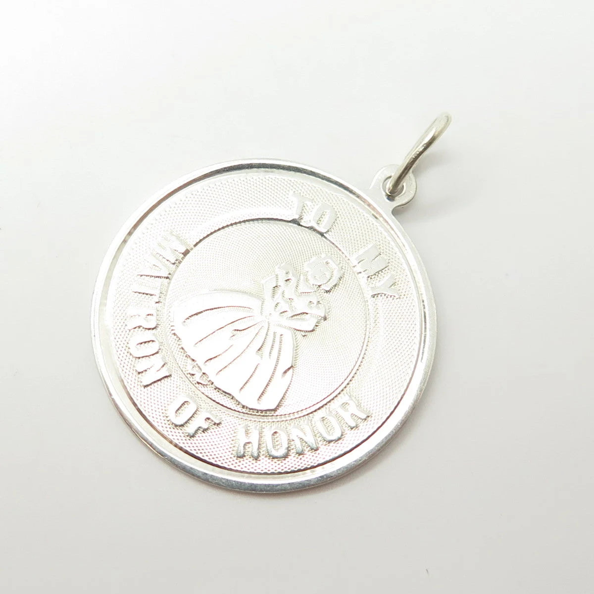 925 Sterling Silver Vintage "To My Matron of Honor" Round Tag Pendant