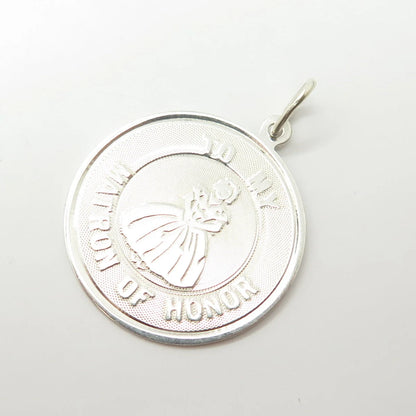 925 Sterling Silver Vintage "To My Matron of Honor" Round Tag Pendant