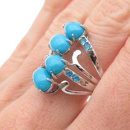 925 Sterling Silver Real Sleeping Beauty Turquoise & Apatite Ring Size 8.25