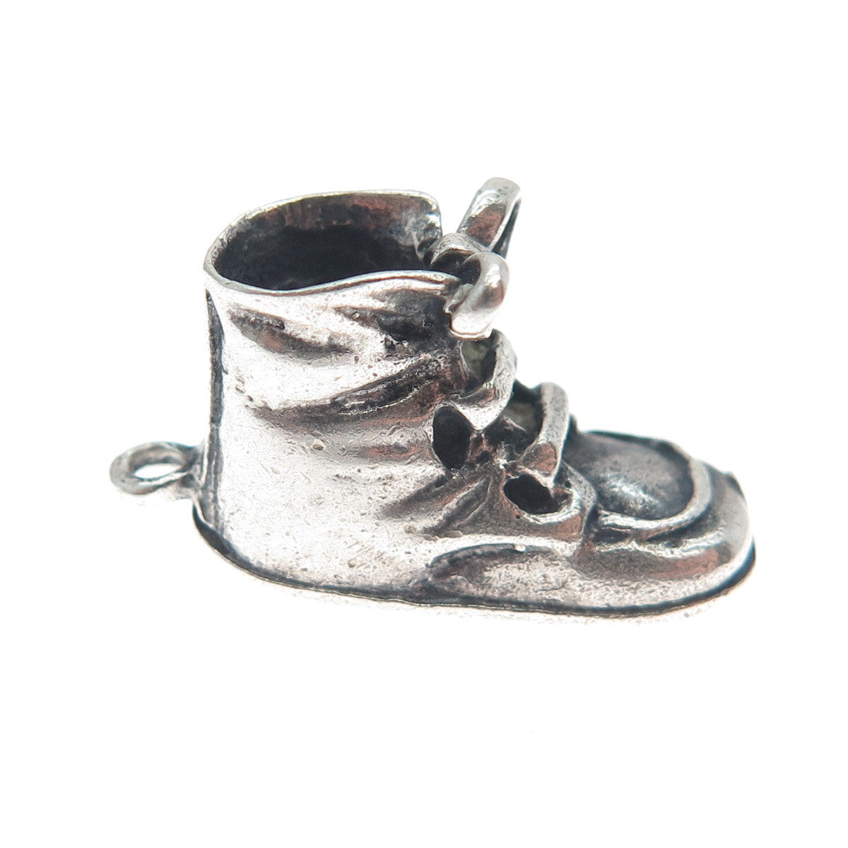 925 Sterling Silver Vintage Shoe Oxidized Minimalist 3D Charm Pendant