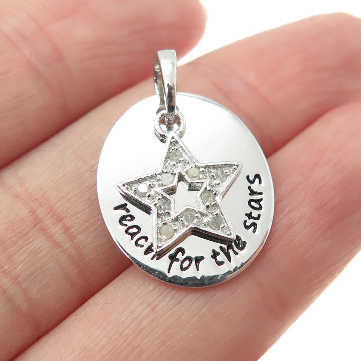 HAN 925 Sterling Silver Real Diamond "Reach For The Stars" Minimalist Pendant