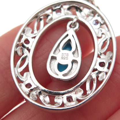 Chuck Clemency 925 Sterling Silver Real Turquoise & Tanzanite Dangle Earrings