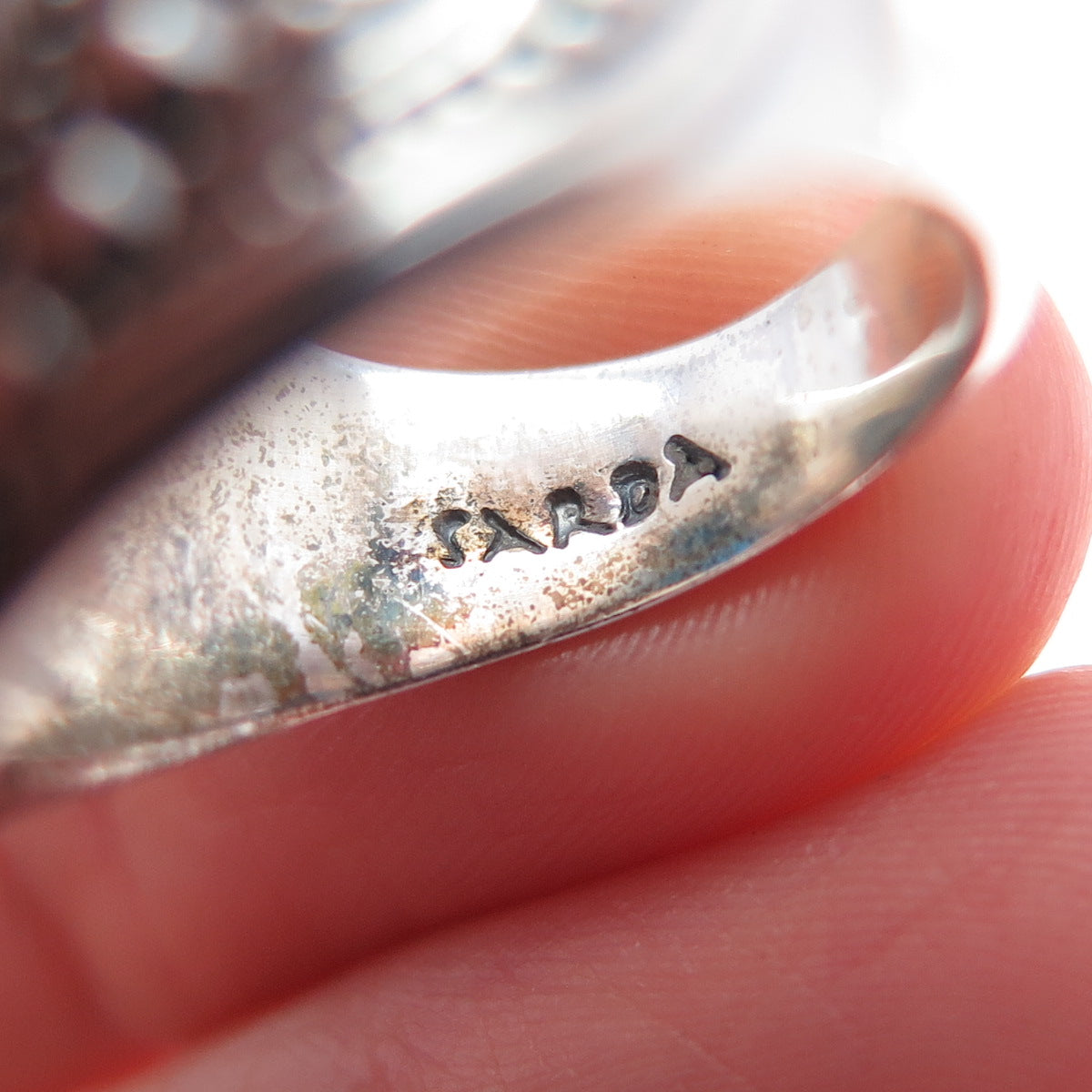 SARDA 925 Sterling Silver Vintage Mystic Blue C Z Teardrop Beaded Ring Size 5.5