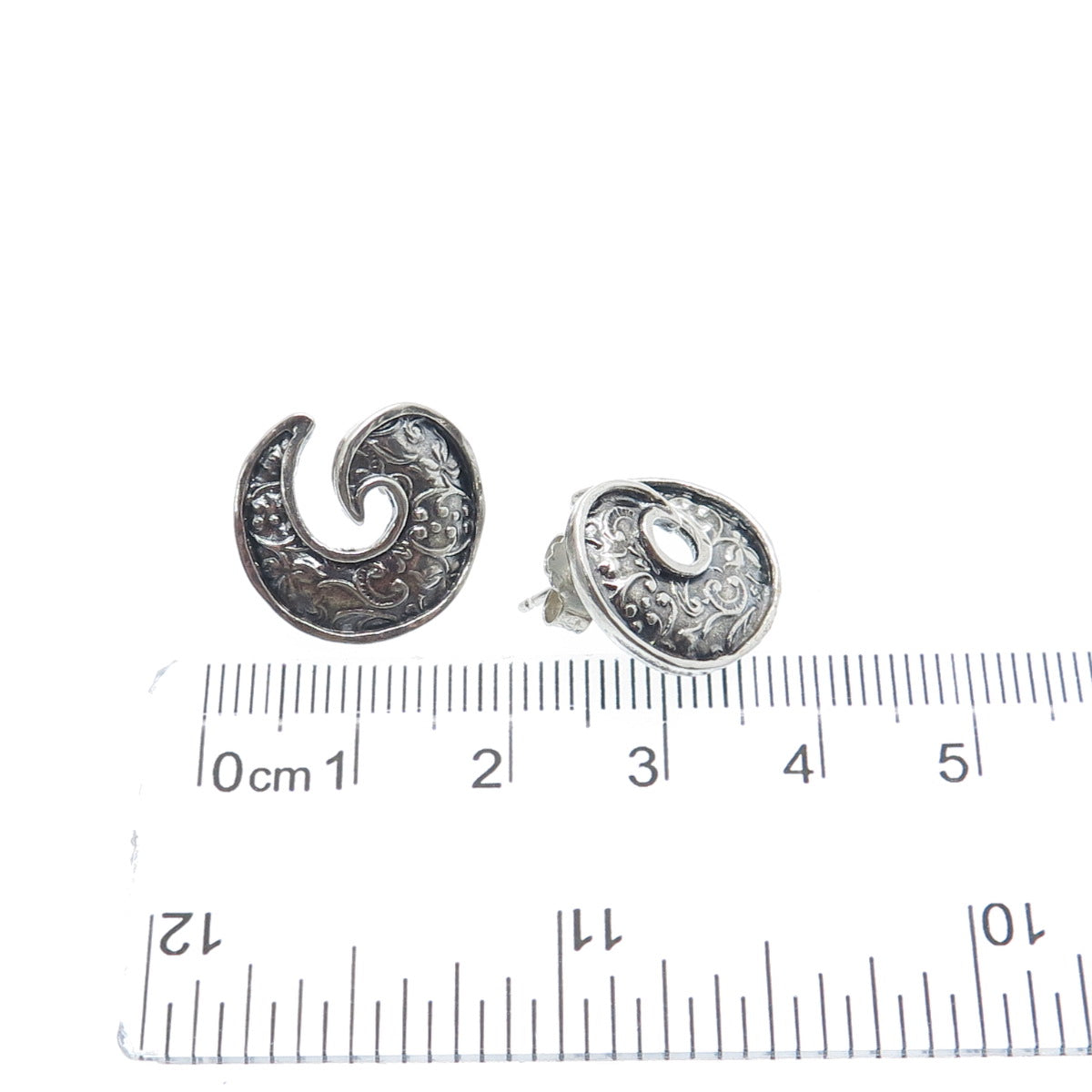 OR PAZ PZ 925 Sterling Silver Vintage Israel Floral Swirl Oxidized Earrings