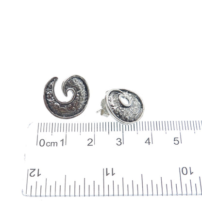 OR PAZ PZ 925 Sterling Silver Vintage Israel Floral Swirl Oxidized Earrings