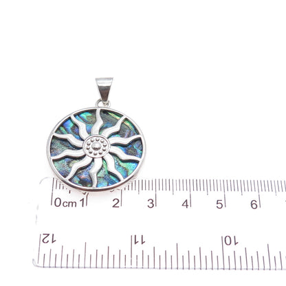 925 Sterling Silver Vintage Real Abalone Shell Sun Pendant