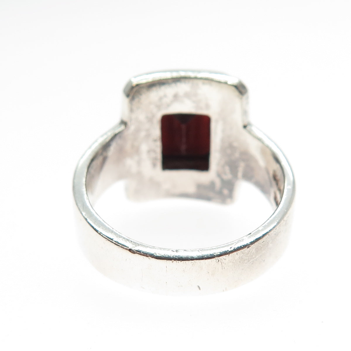 SAJEN 925 Sterling Silver Vintage Real Emerald-Cut Red Garnet Ring Size 8.25