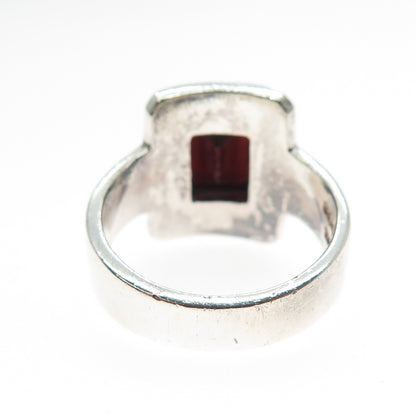 SAJEN 925 Sterling Silver Vintage Real Emerald-Cut Red Garnet Ring Size 8.25