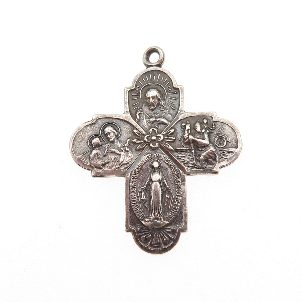 925 Sterling Silver Antique Art Deco 4-Way Cross Catholic Oxidized Pendant