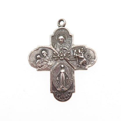 925 Sterling Silver Antique Art Deco 4-Way Cross Catholic Oxidized Pendant