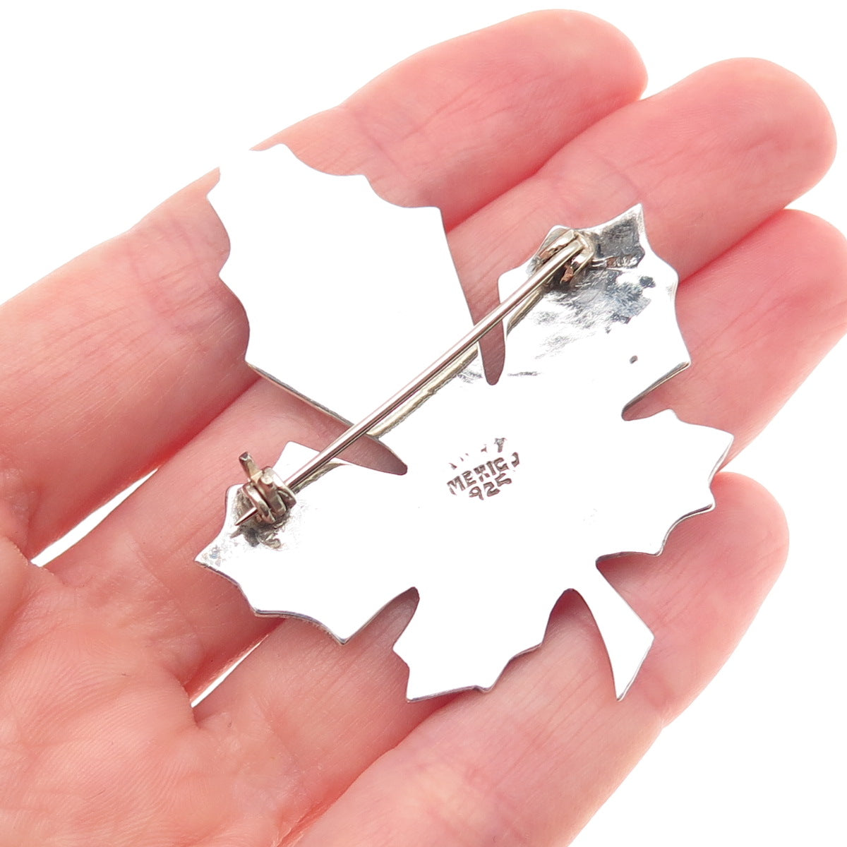 925 Sterling Silver Vintage Mexico Real Abalone Shell Maple Leaf Pin Brooch