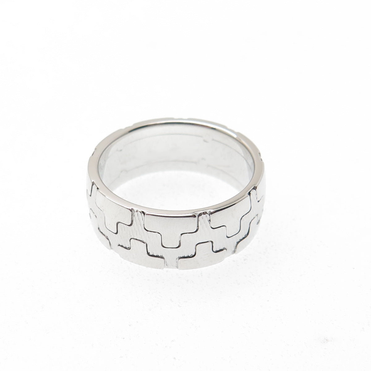 NEOS 925 Sterling Silver Textured Puzzle Band Ring Size 8.25