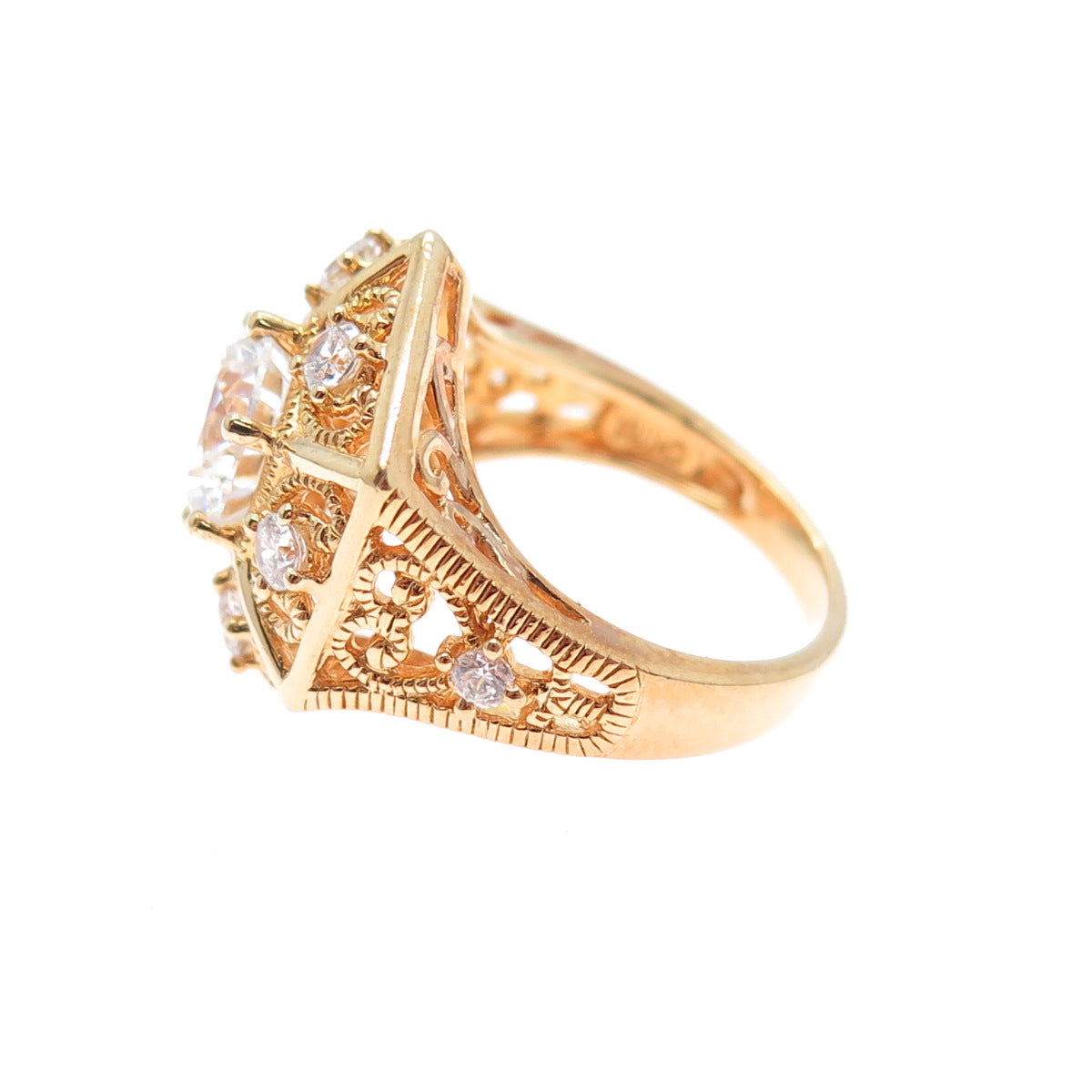 925 Sterling Silver Gold Plated Round-Cut C Z Snowflake Ring Size 5