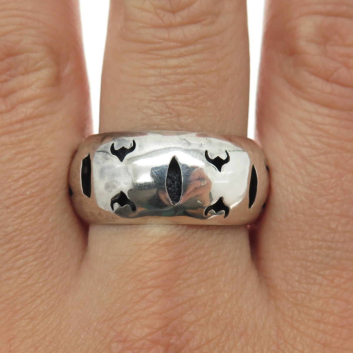 925 Sterling Silver Vintage Buffalo Modernist Shadow Box Band Ring Size 10.75