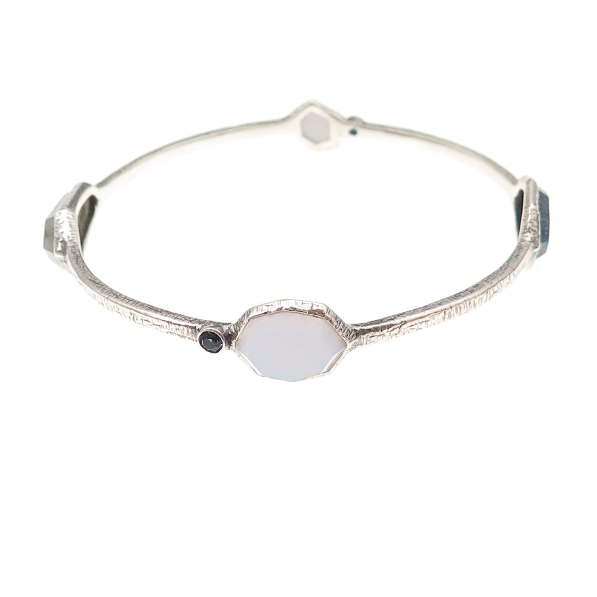 Silpada Sterling Silver Vintage Chalcedony Lapis Starry Night Bangle Bracelet 8"