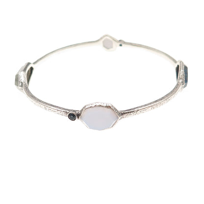 Silpada Sterling Silver Vintage Chalcedony Lapis Starry Night Bangle Bracelet 8"