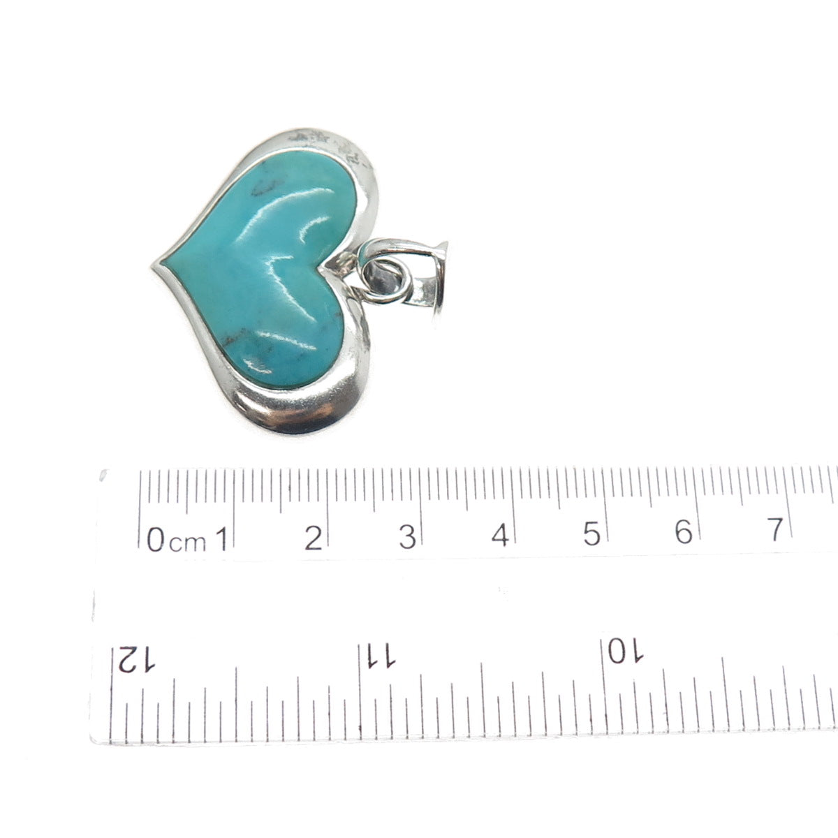 SX SALLY C 925 Sterling Silver Vintage Real Tyrone Turquoise Heart Charm Pendant