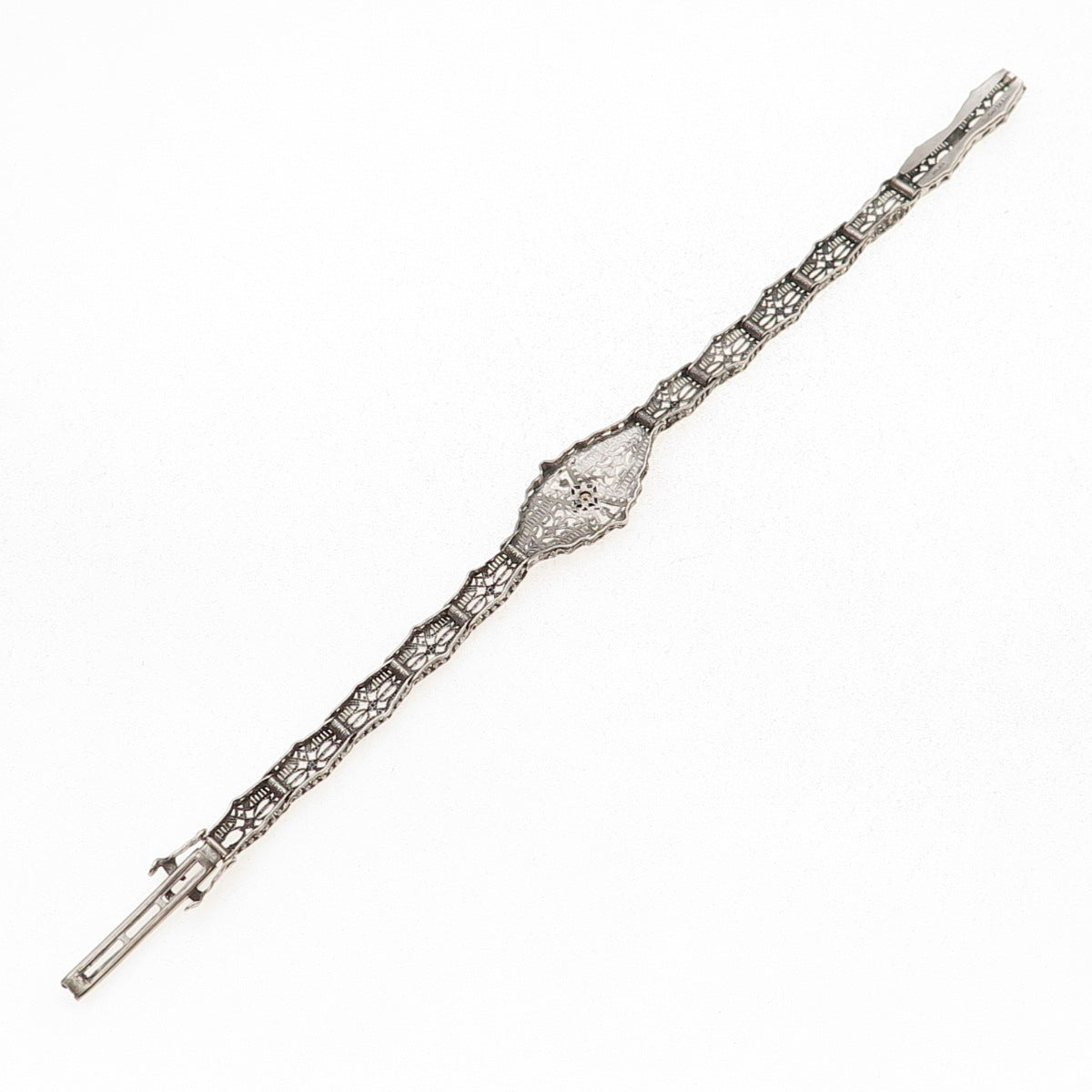 Esemco Sterling Silver Antique Real Diamond Bracelet 6.75" (broken link & lock)