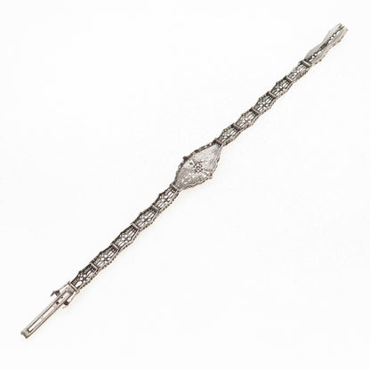 Esemco Sterling Silver Antique Real Diamond Bracelet 6.75" (broken link & lock)