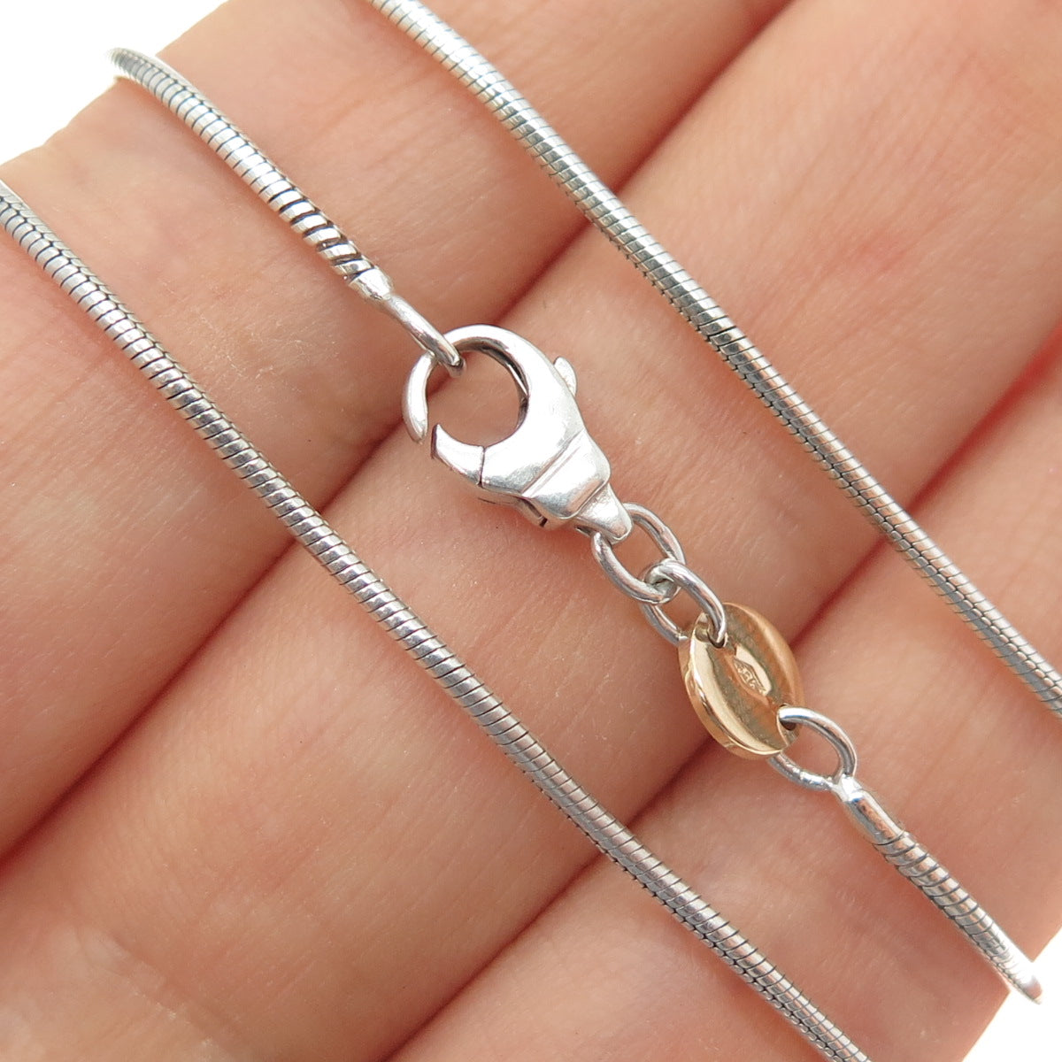 MOVADO 925 Sterling Silver 18K Gold Vintage Snake Chain Necklace 16"