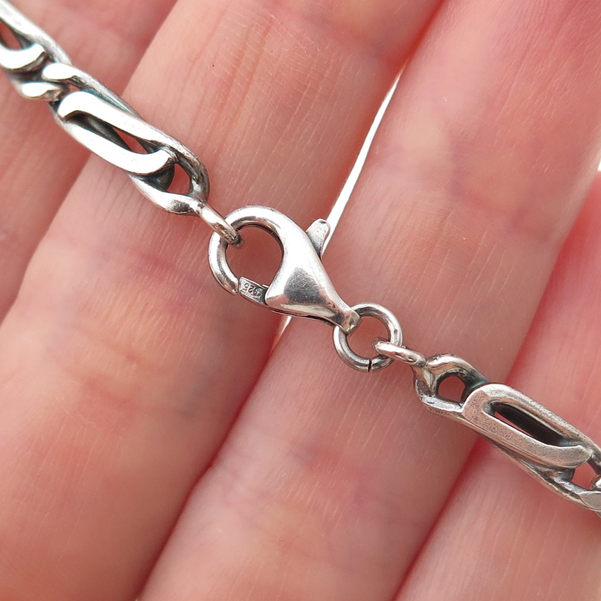 925 Sterling Silver Vintage Paperclip Link Oxidized Bracelet 7.25"