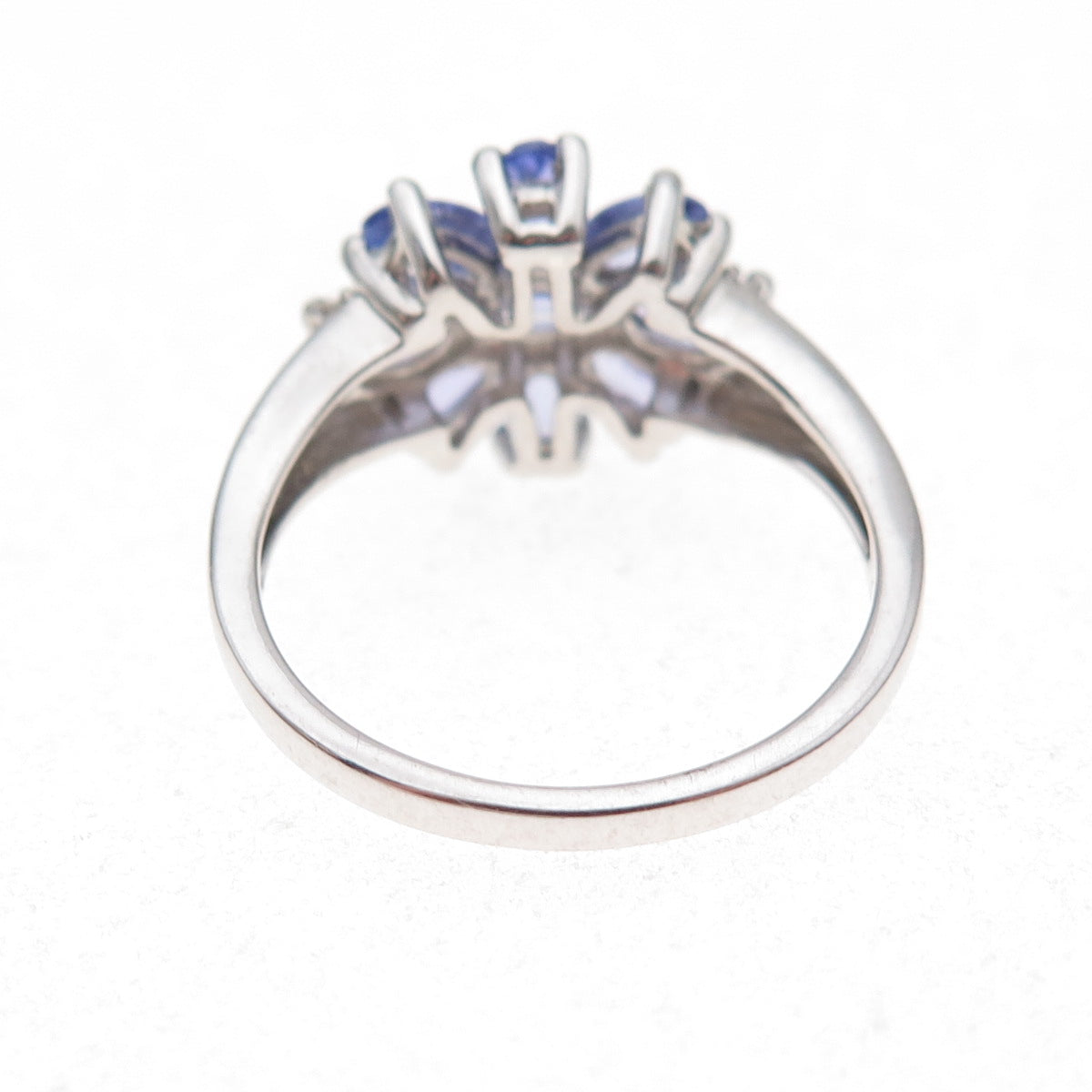 925 Sterling Silver Real Tanzanite & White Topaz Floral Ring Size 8
