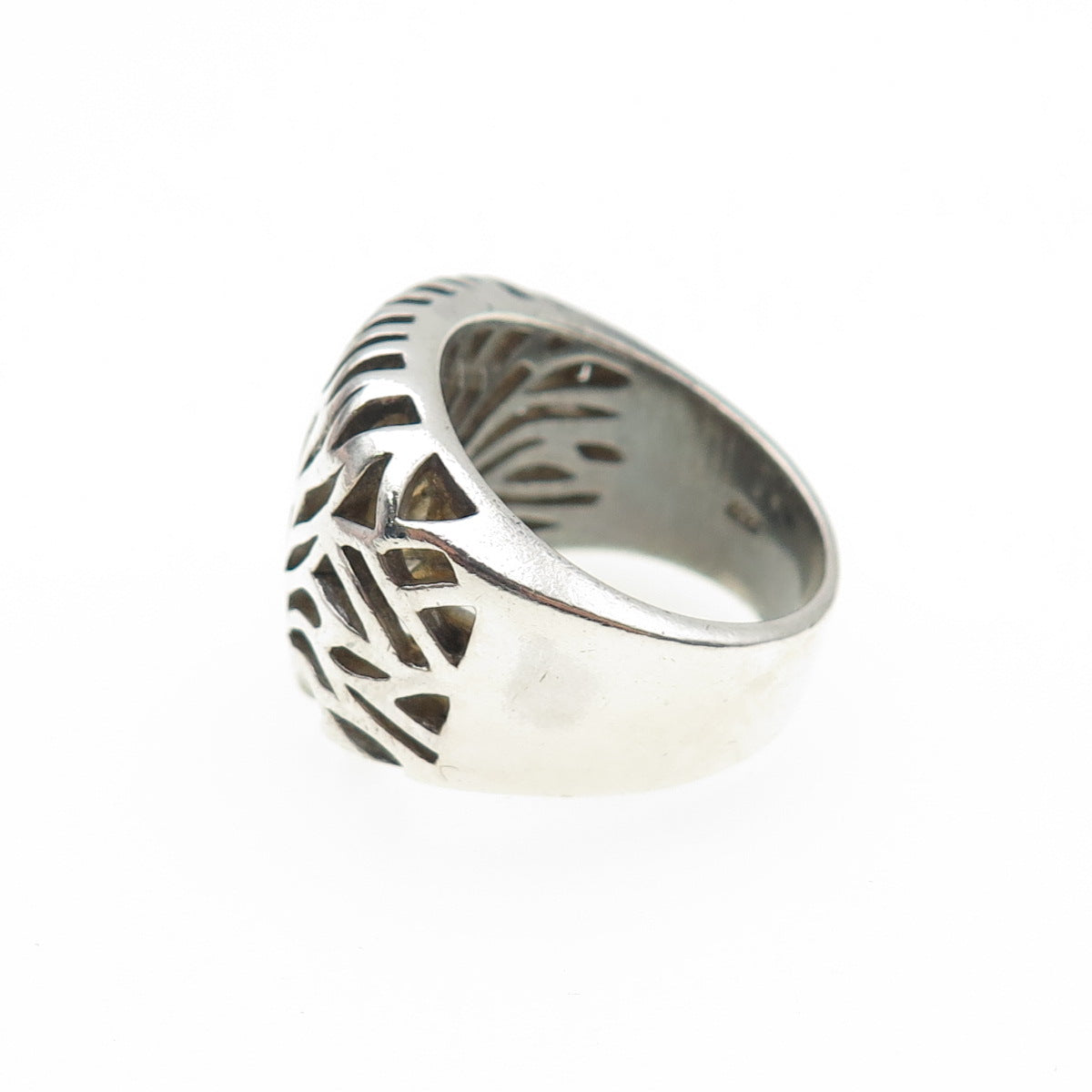925 Sterling Silver Vintage Modernist Tree of Life Oxidized Ring Size 8