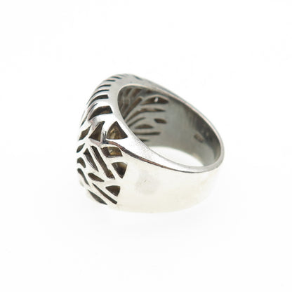 925 Sterling Silver Vintage Modernist Tree of Life Oxidized Ring Size 8