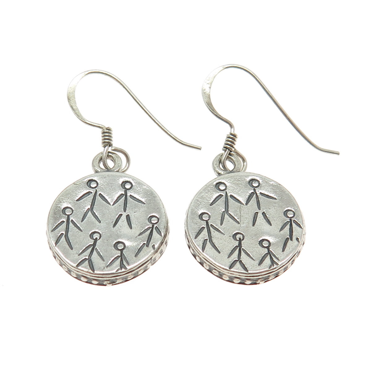 925 Sterling Silver Vintage Southwestern Ethnic Dangle Hook Earrings