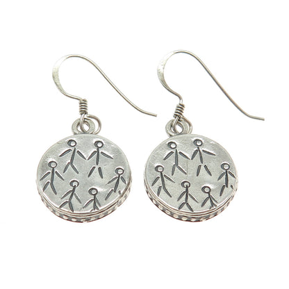 925 Sterling Silver Vintage Southwestern Ethnic Dangle Hook Earrings