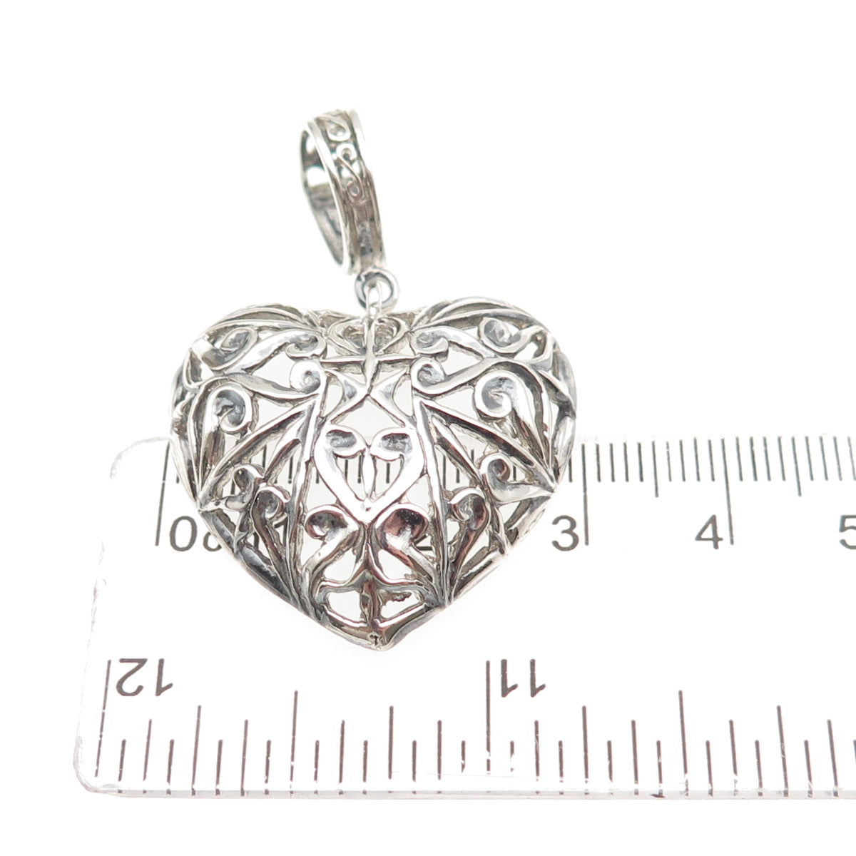 Morning Sun 925 Sterling Silver Vintage Ornate Heart Oxidized Charm Pendant