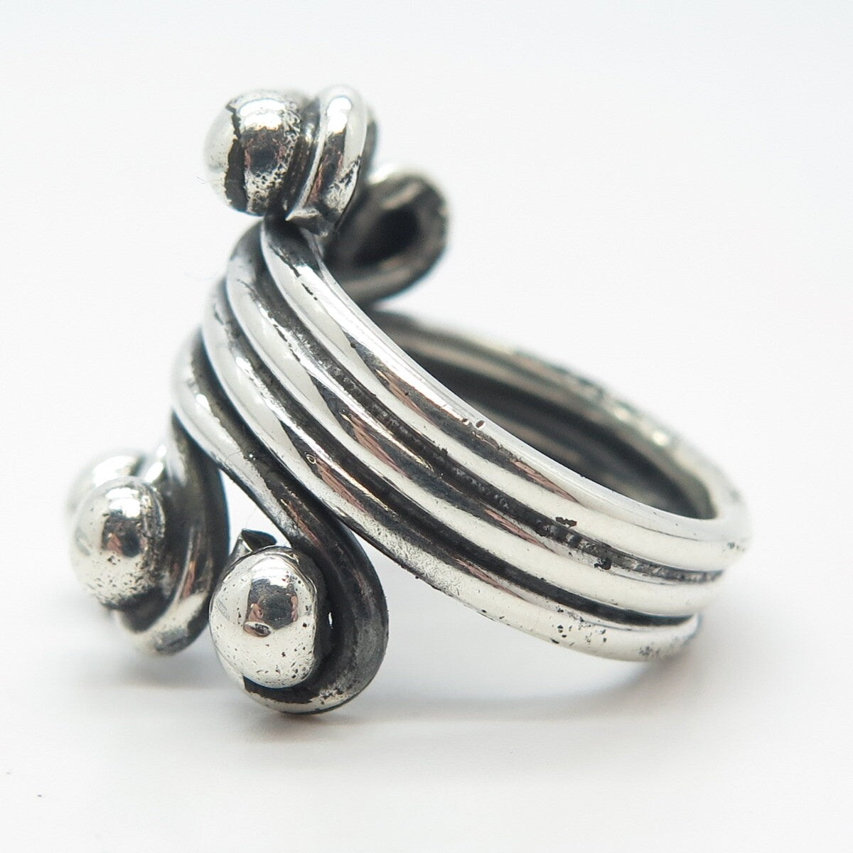 925 Sterling Silver Vintage Beaded Adjustable Ring Size 8.5