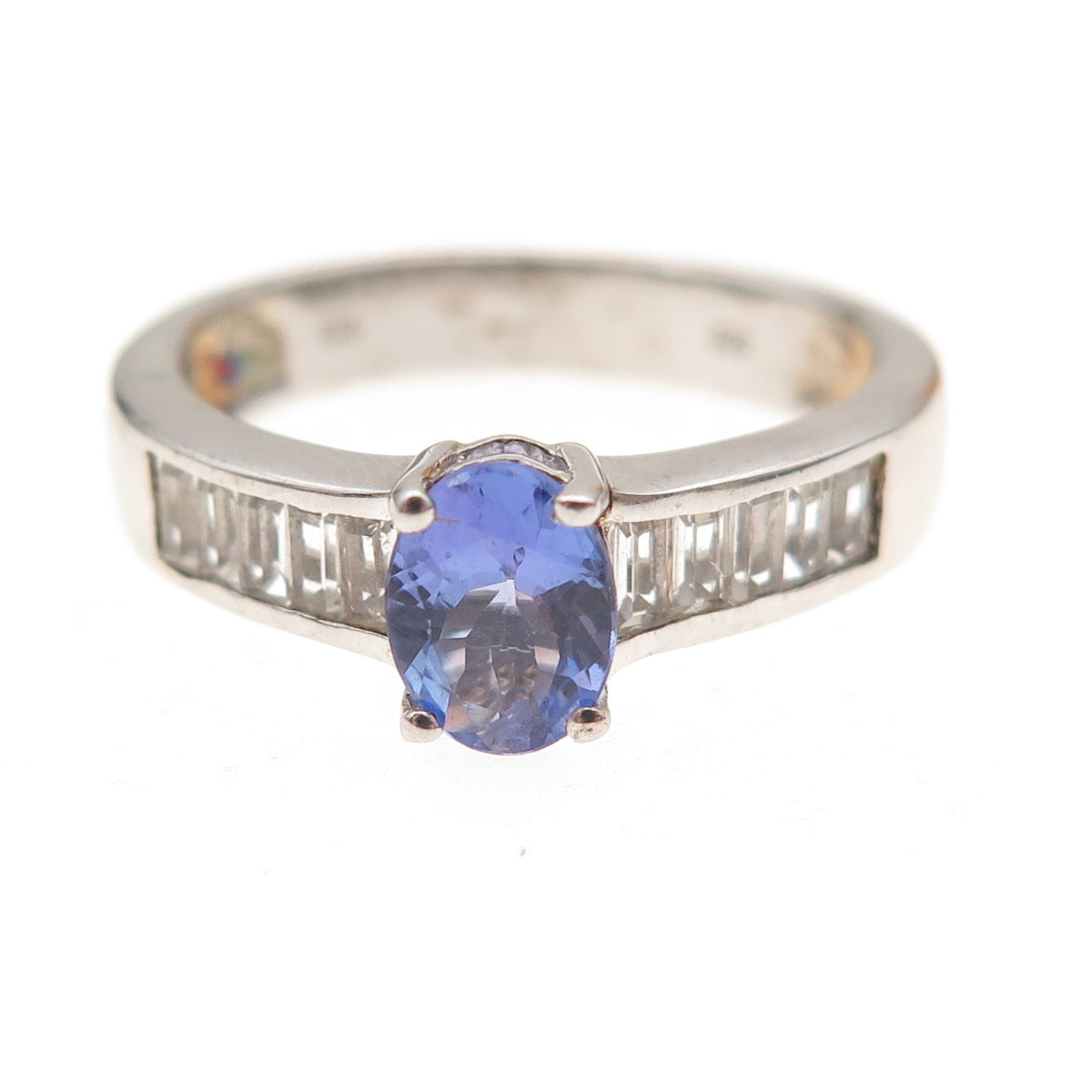 Chuck Clemency 925 Sterling Silver Real Tanzanite & White Topaz Ring Size 8